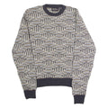 REED ST JAMES Mens Patterned Jumper Grey Diamond Crew Neck 90s M