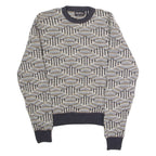 REED ST JAMES Mens Patterned Jumper Grey Diamond Crew Neck 90s M
