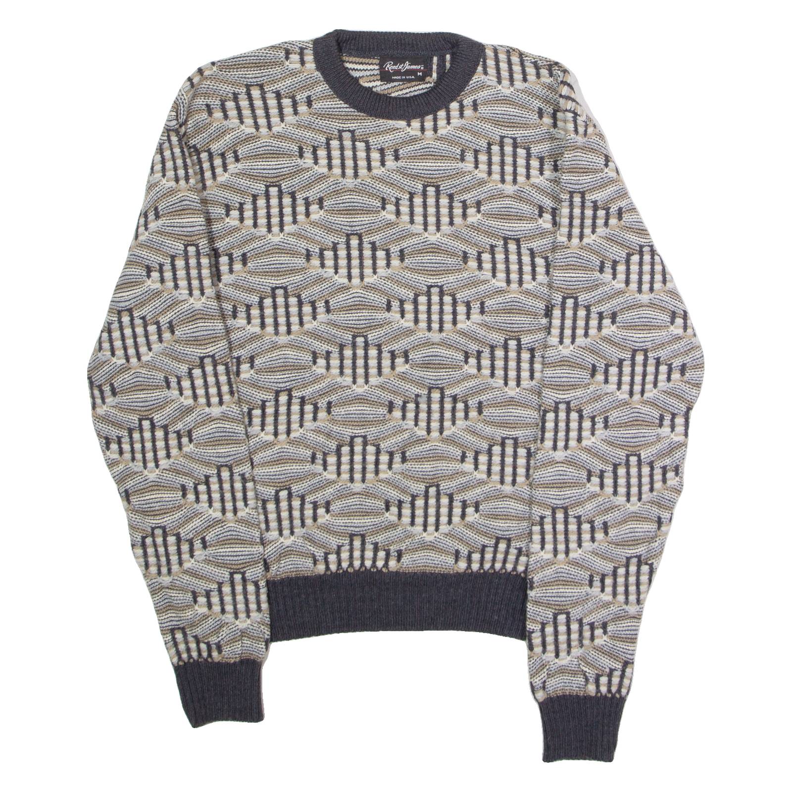 REED ST JAMES Mens Patterned Jumper Grey Diamond Crew Neck 90s M