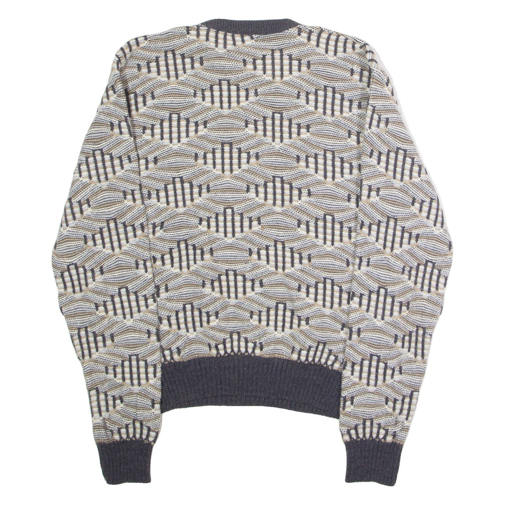 REED ST JAMES Mens Patterned Jumper Grey Diamond Crew Neck 90s M