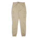 Mens Beige Cotton Blend Slim Cargo Trousers W26 L27 Zip Closure Elastic Hem