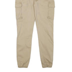 Mens Beige Cotton Blend Slim Cargo Trousers W26 L27 Zip Closure Elastic Hem