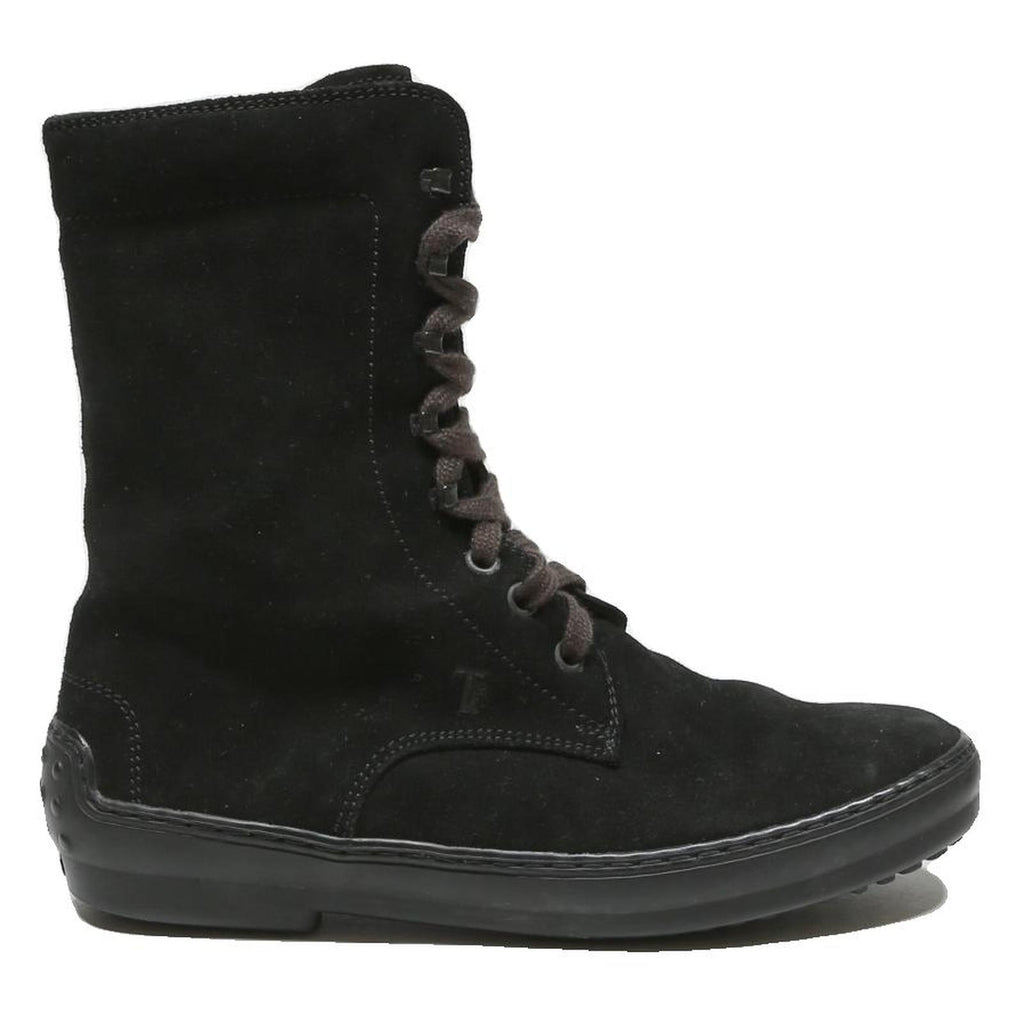 TODS Womens Lace-Up Boots Leather Black UK 4.5 Stylish Comfortable
