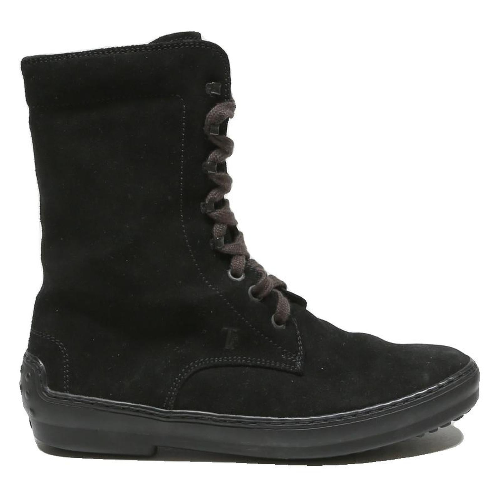 TODS Womens Lace-Up Boots Leather Black UK 4.5 Stylish Comfortable