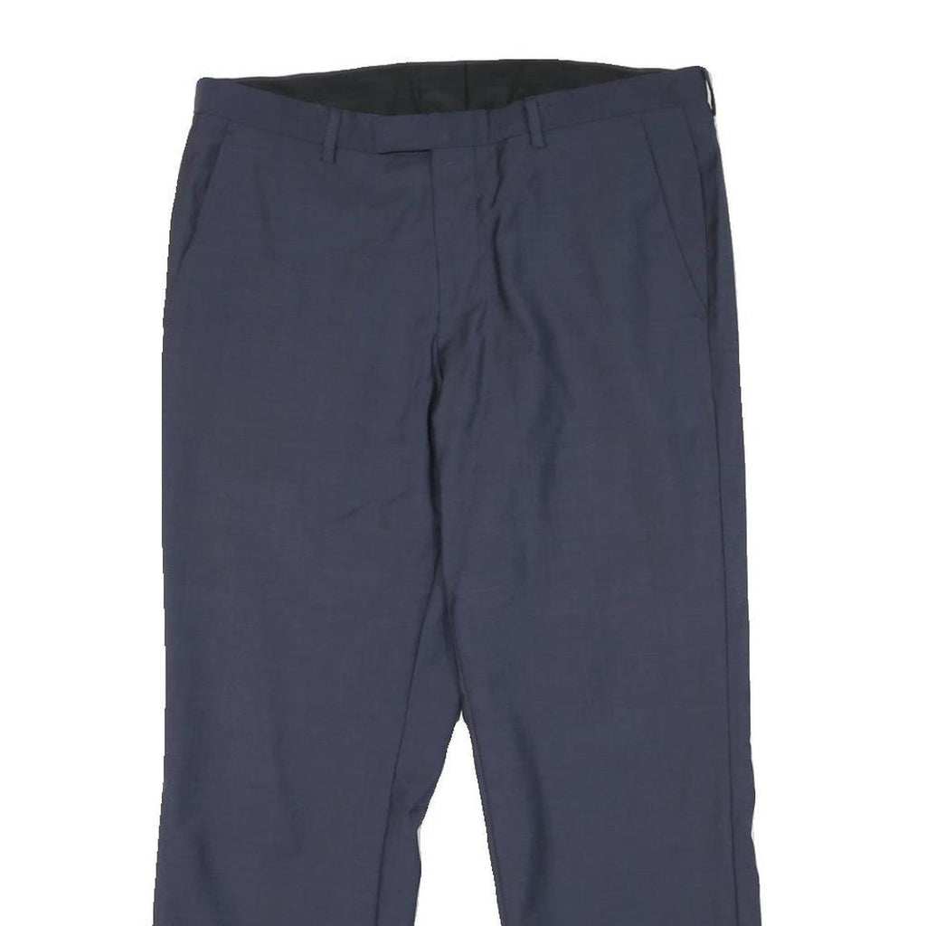 BOSS Mens Wool Navy Regular Fit Straight Leg Trousers W32 L27 Dress Pants