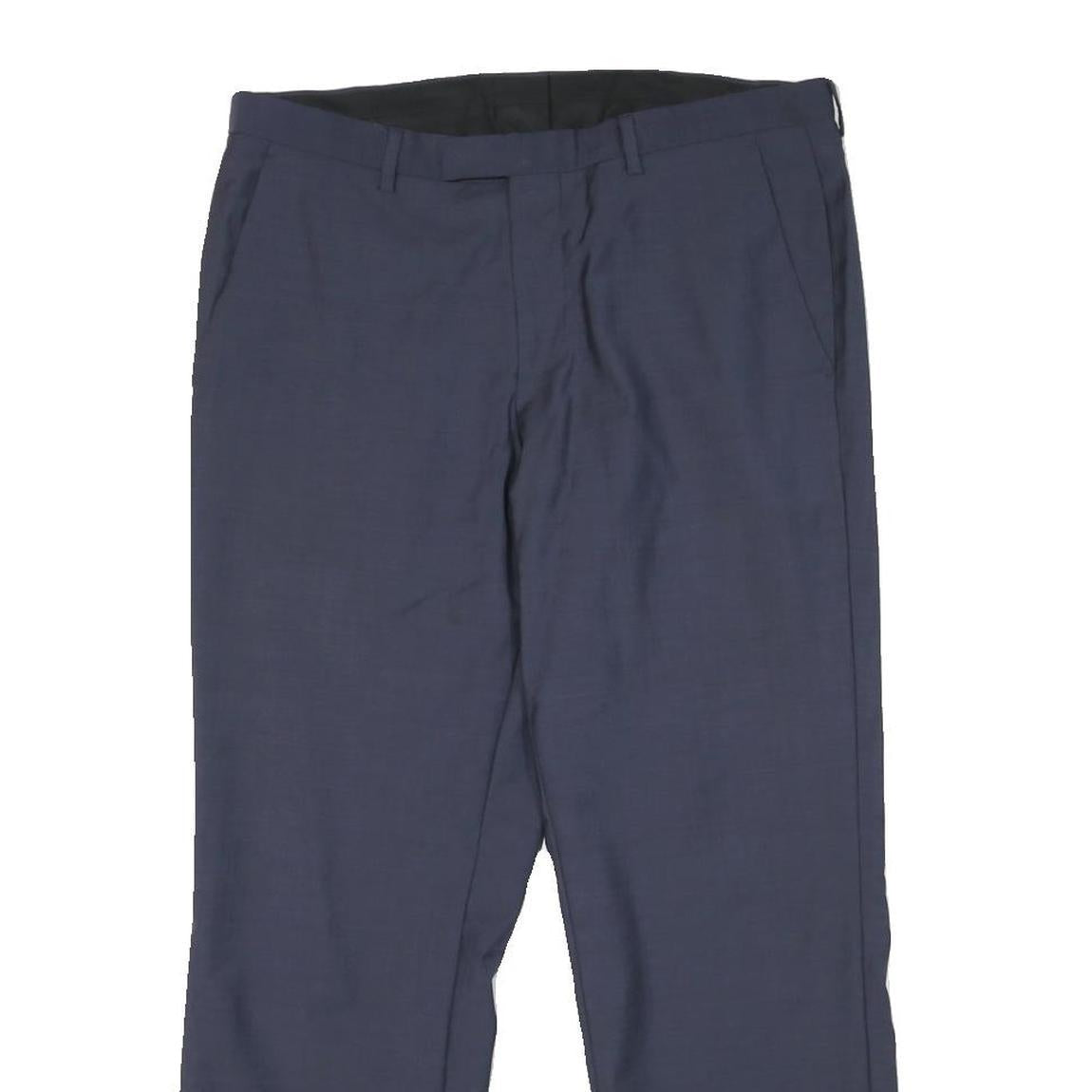 BOSS Mens Wool Navy Regular Fit Straight Leg Trousers W32 L27 Dress Pants