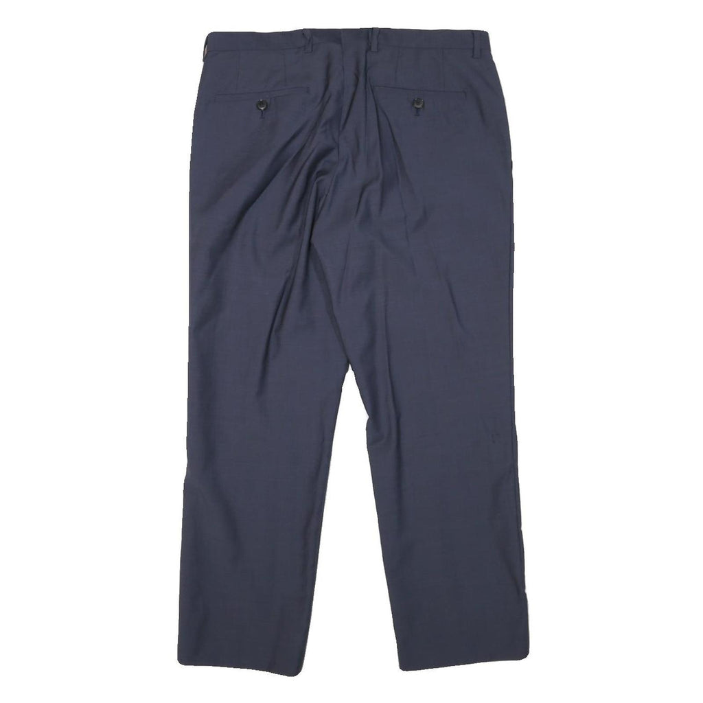 BOSS Mens Wool Navy Regular Fit Straight Leg Trousers W32 L27 Dress Pants