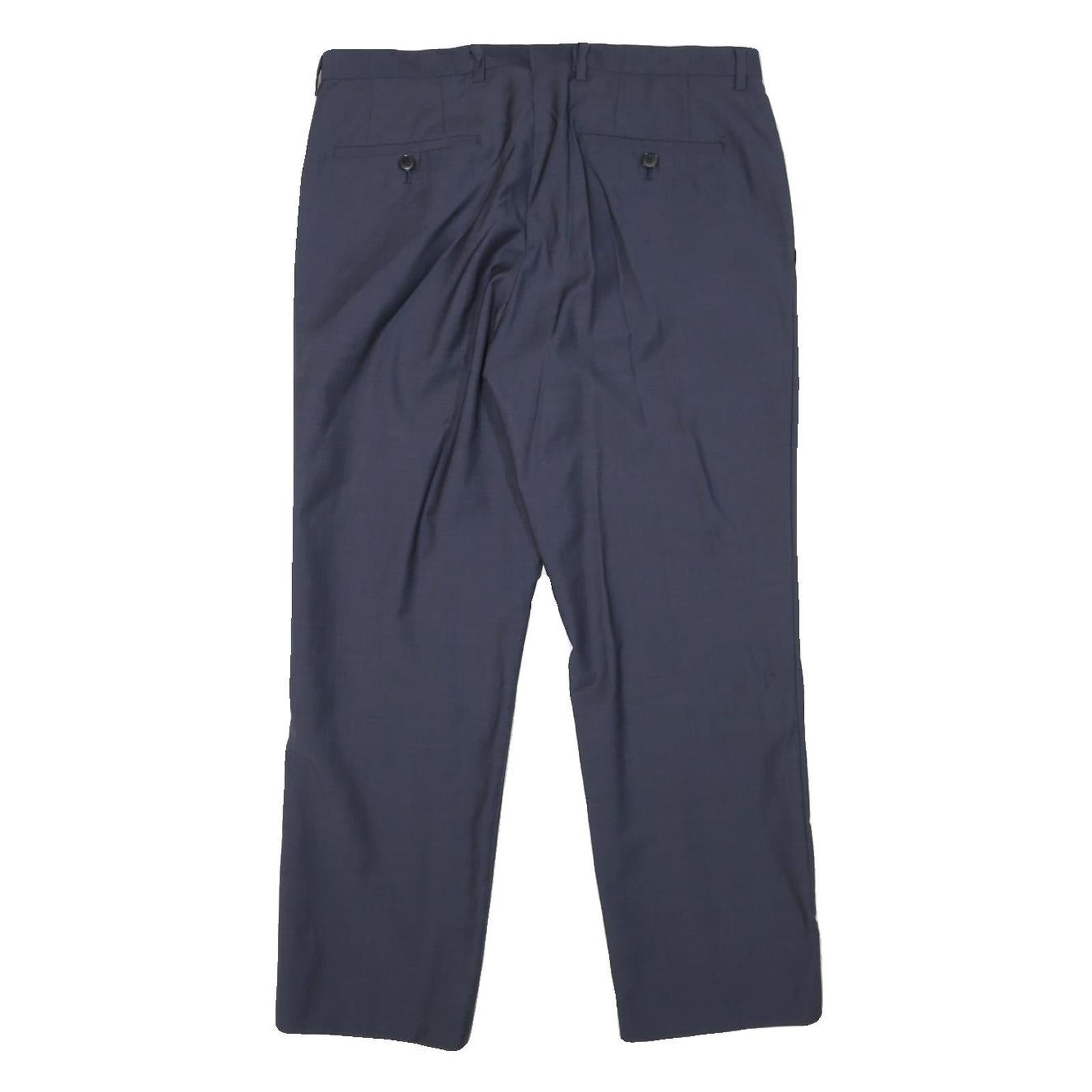 BOSS Mens Wool Navy Regular Fit Straight Leg Trousers W32 L27 Dress Pants