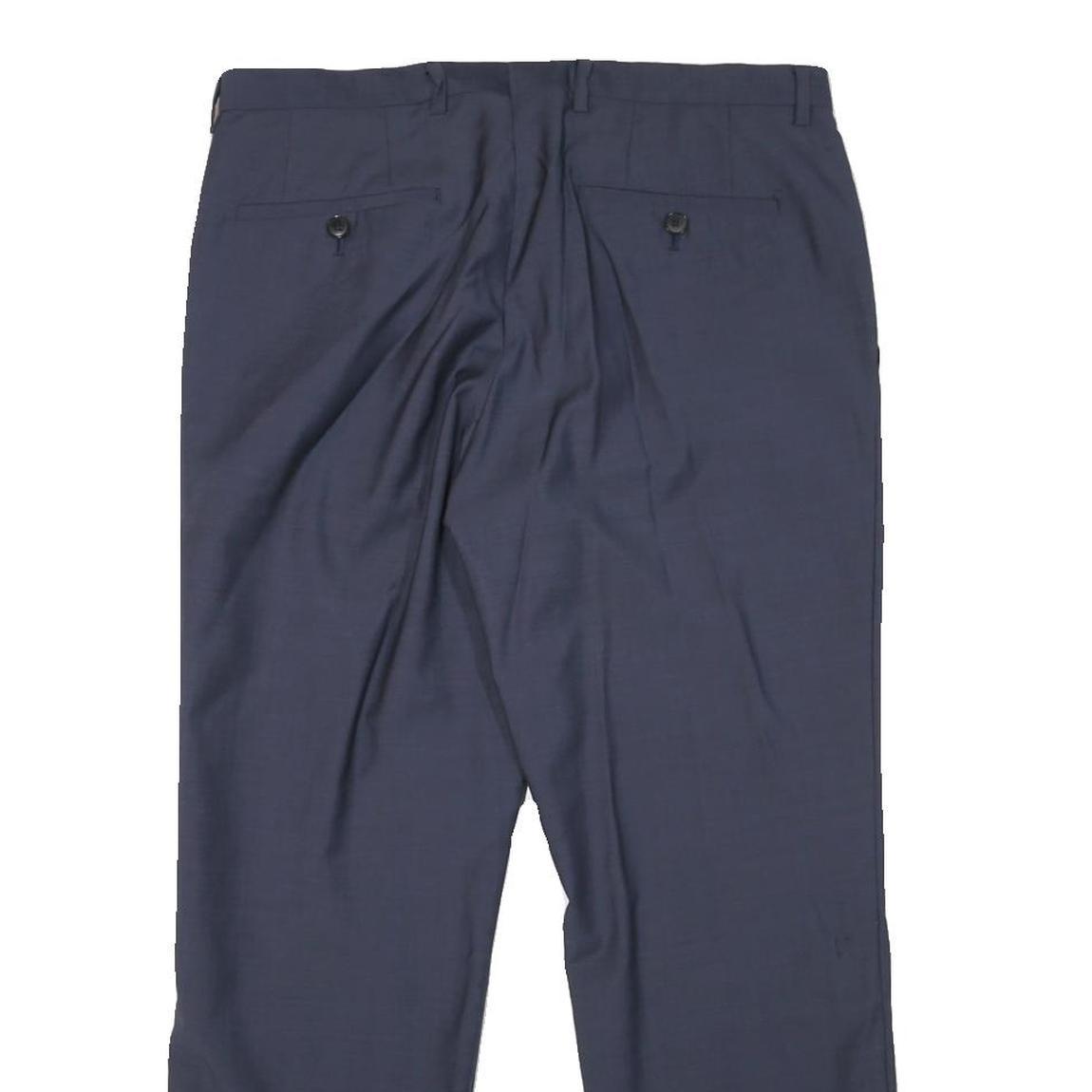 BOSS Mens Wool Navy Regular Fit Straight Leg Trousers W32 L27 Dress Pants