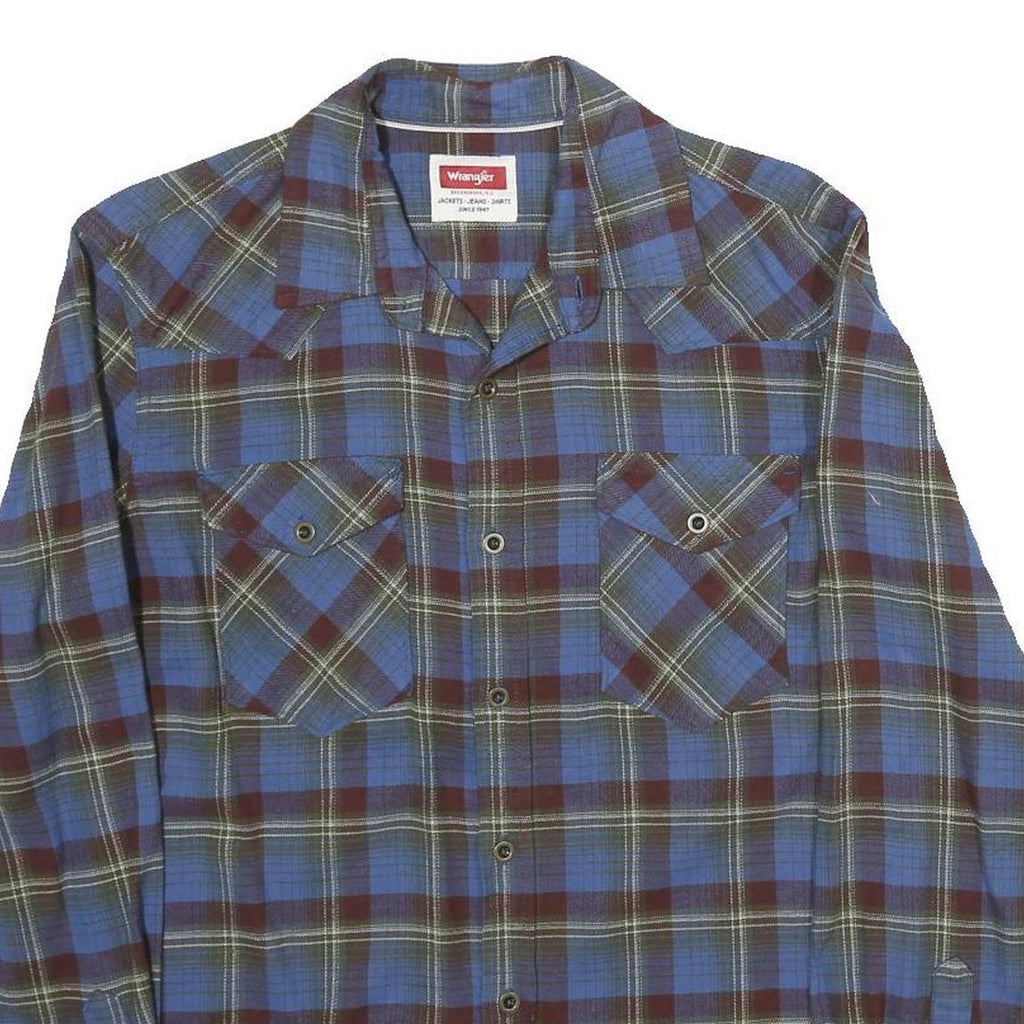 WRANGLER Mens Blue & Maroon Check Shirt S Long Sleeve Casual Cotton Shirt