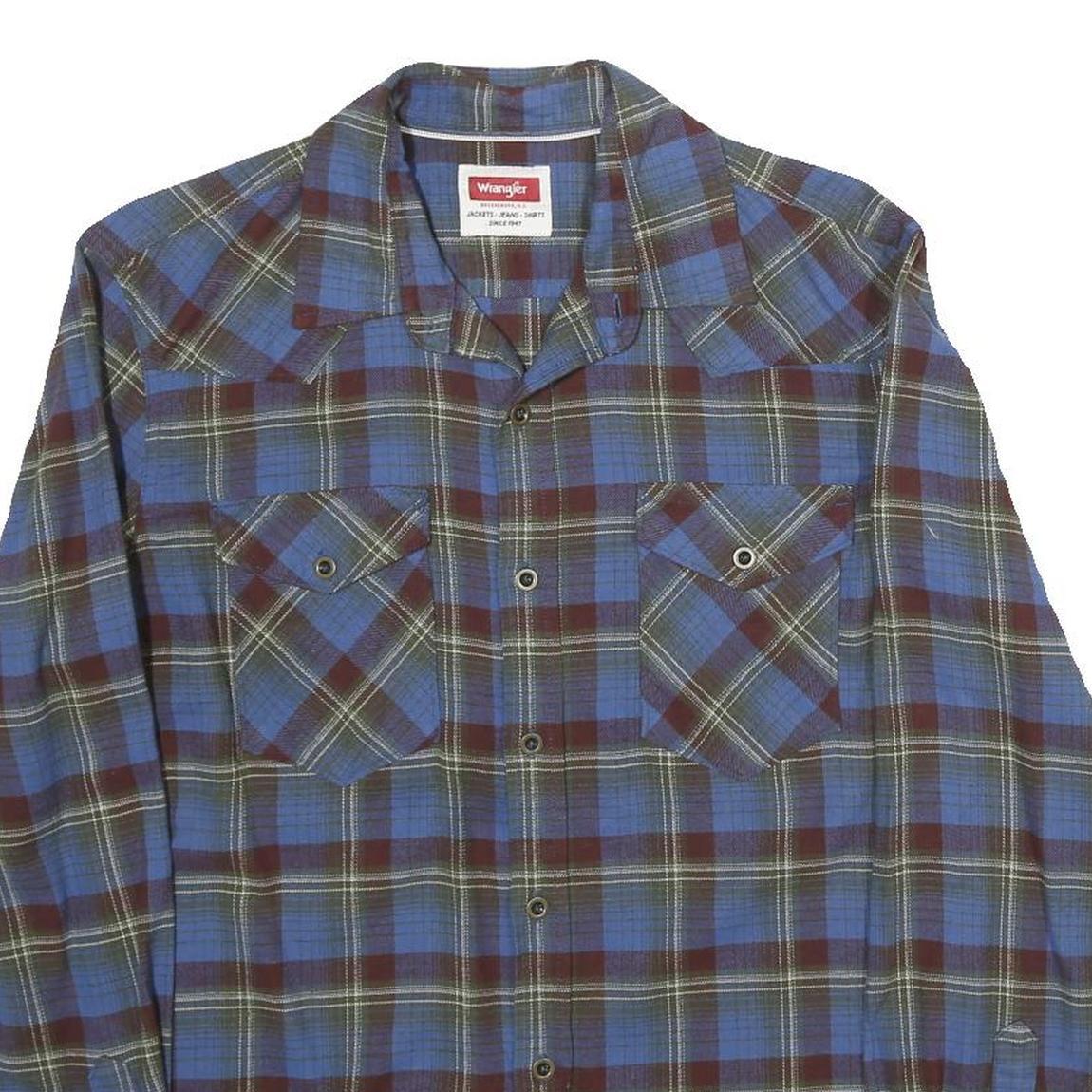 WRANGLER Mens Blue & Maroon Check Shirt S Long Sleeve Casual Cotton Shirt