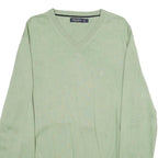 NAUTICA Mens Green Jumper Plain V-Neck Basic Knit L Lightweight Cotton Casual