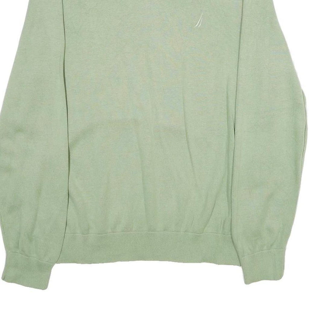 NAUTICA Mens Green Jumper Plain V-Neck Basic Knit L Lightweight Cotton Casual