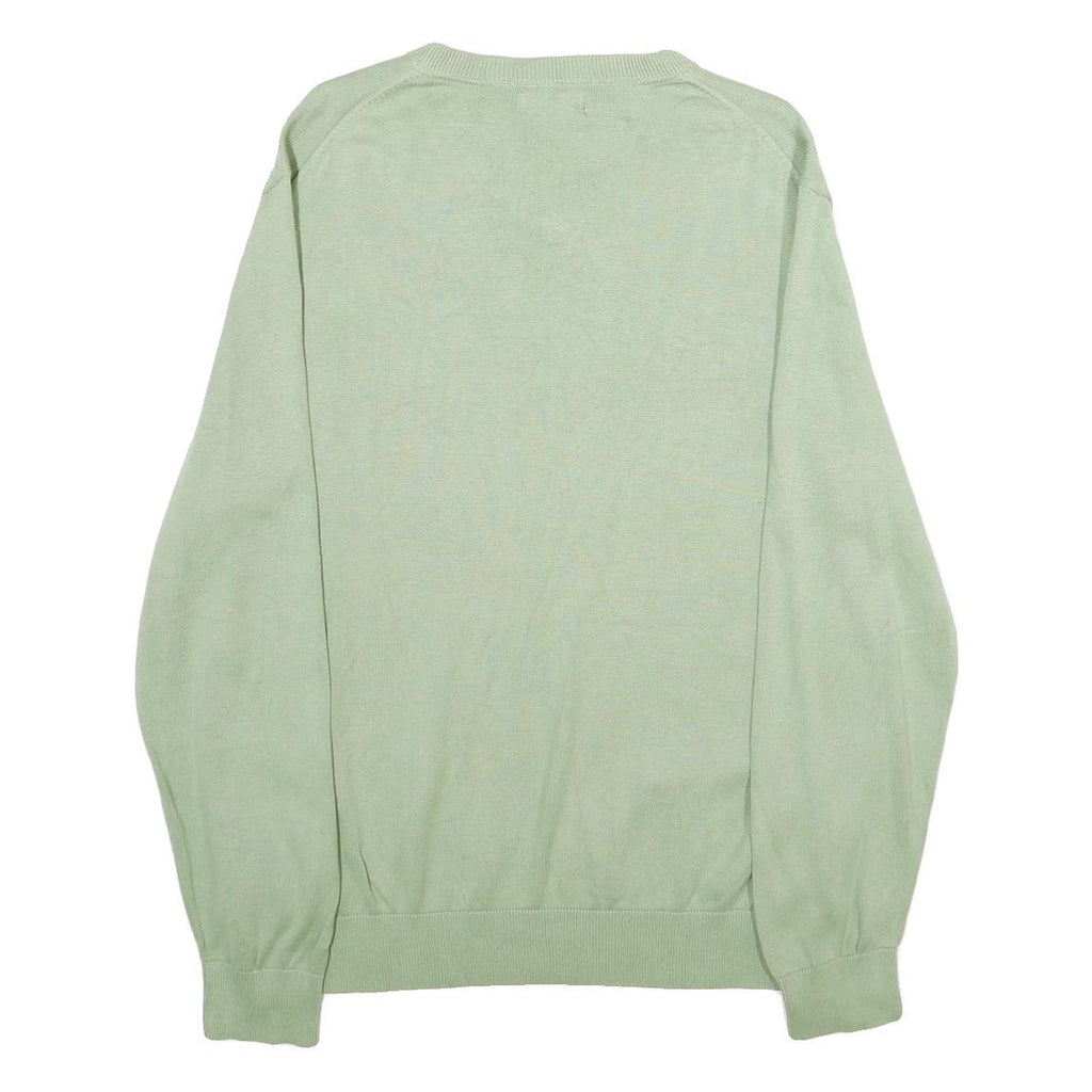 NAUTICA Mens Green Jumper Plain V-Neck Basic Knit L Lightweight Cotton Casual