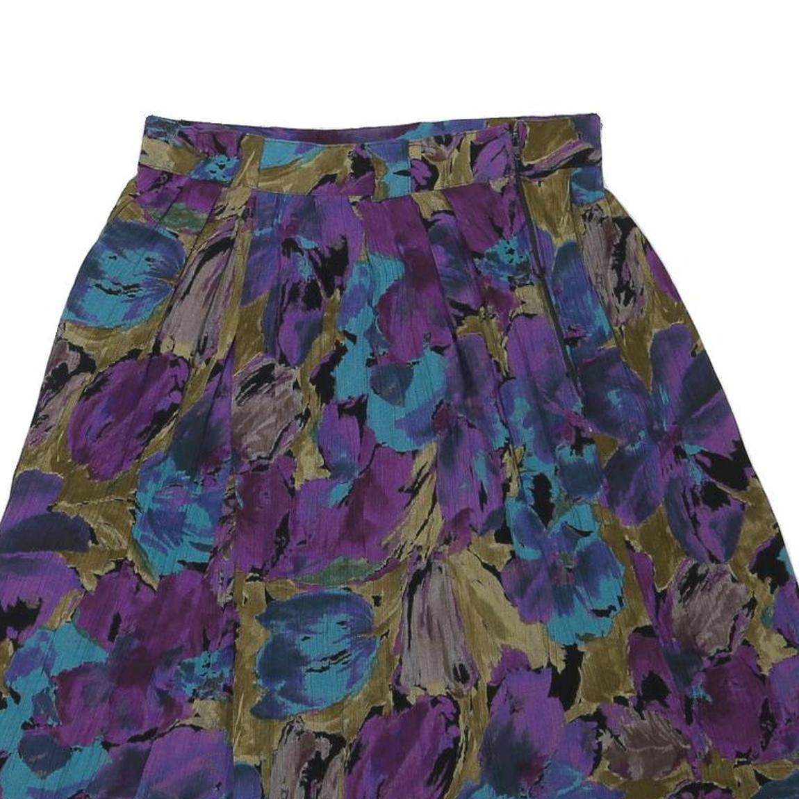 Womens Purple & Blue Floral Swing Skirt Short Polyester Blend M Printed Casual