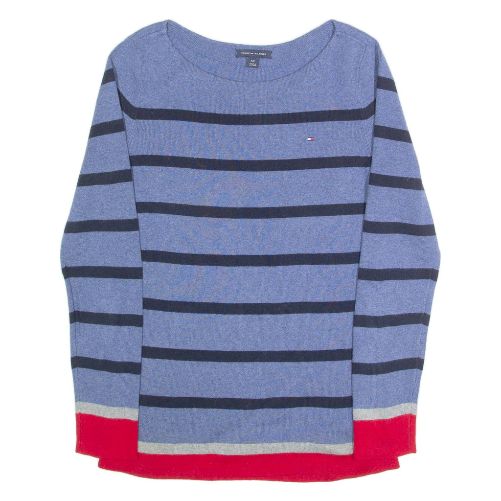 TOMMY HILFIGER Womens Patterned Jumper Blue Striped Tight Knit S