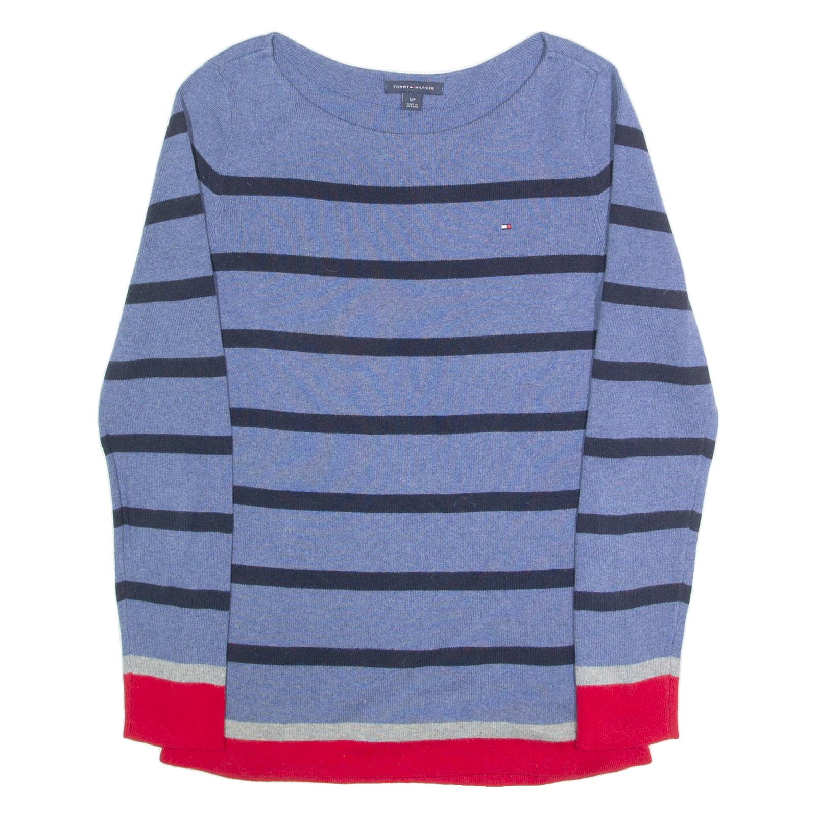 TOMMY HILFIGER Womens Patterned Jumper Blue Striped Tight Knit S