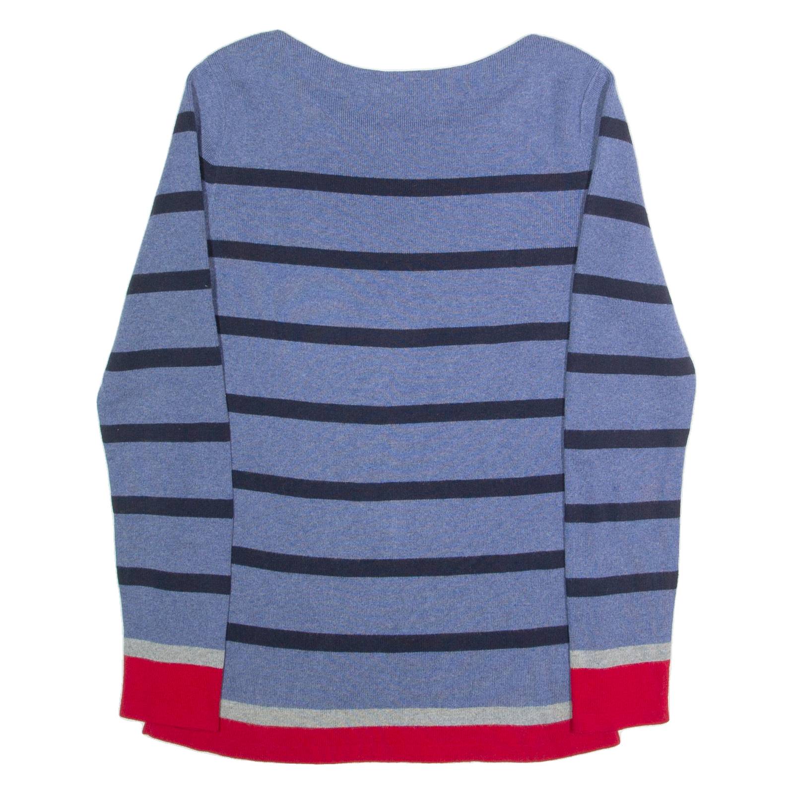TOMMY HILFIGER Womens Patterned Jumper Blue Striped Tight Knit S