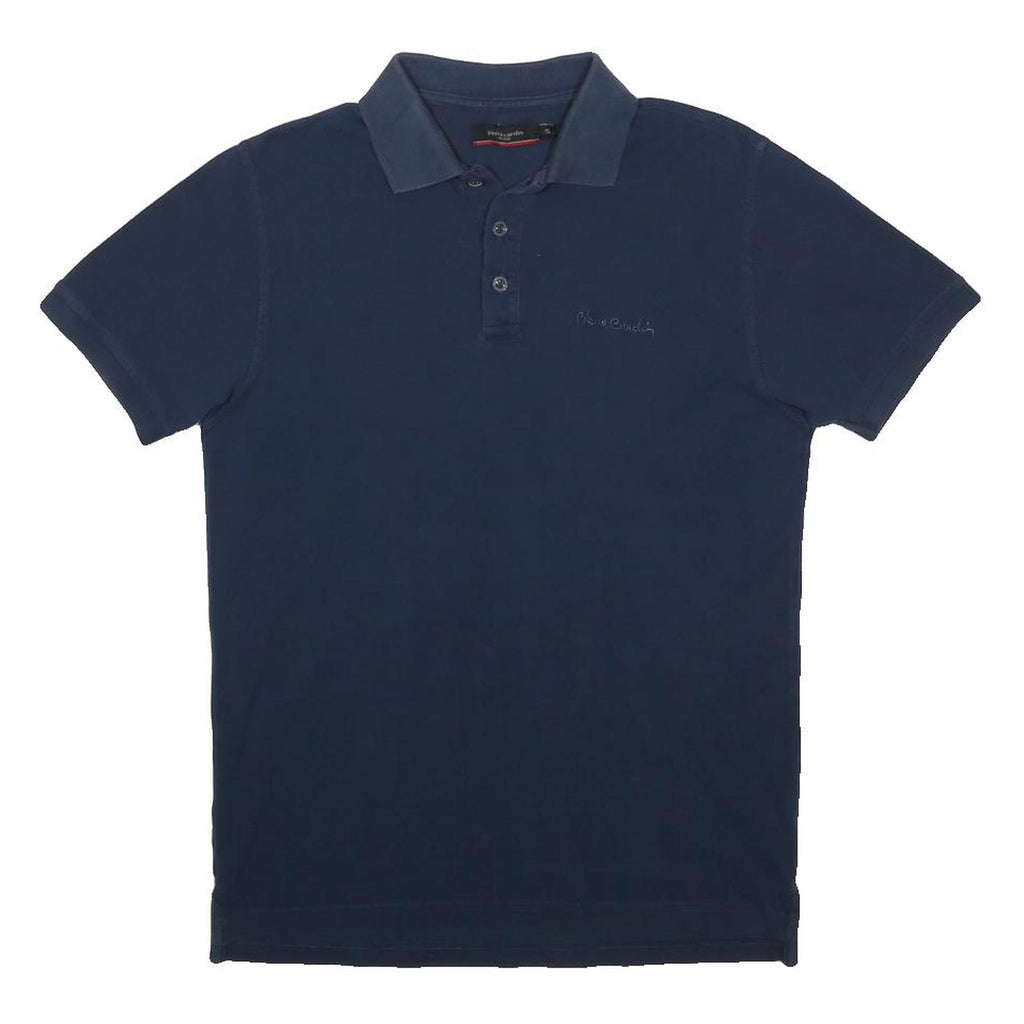 PIERRE CARDIN Mens Blue Short Sleeve Plain Polo Shirt S Cotton Casual Basic