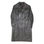 DONALDSON Mens Black Leather Coach Jacket S Plain Tailored Button Closure Long
