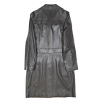 DONALDSON Mens Black Leather Coach Jacket S Plain Tailored Button Closure Long