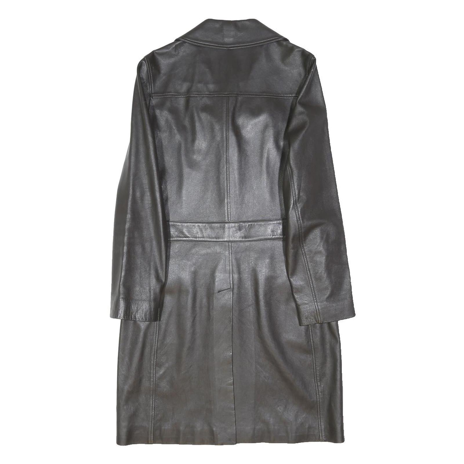 DONALDSON Mens Black Leather Coach Jacket S Plain Tailored Button Closure Long
