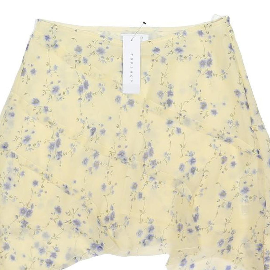 TOPSHOP Womens Yellow & Blue Floral Asymmetric Mini Polyester Skirt UK 10 Summer