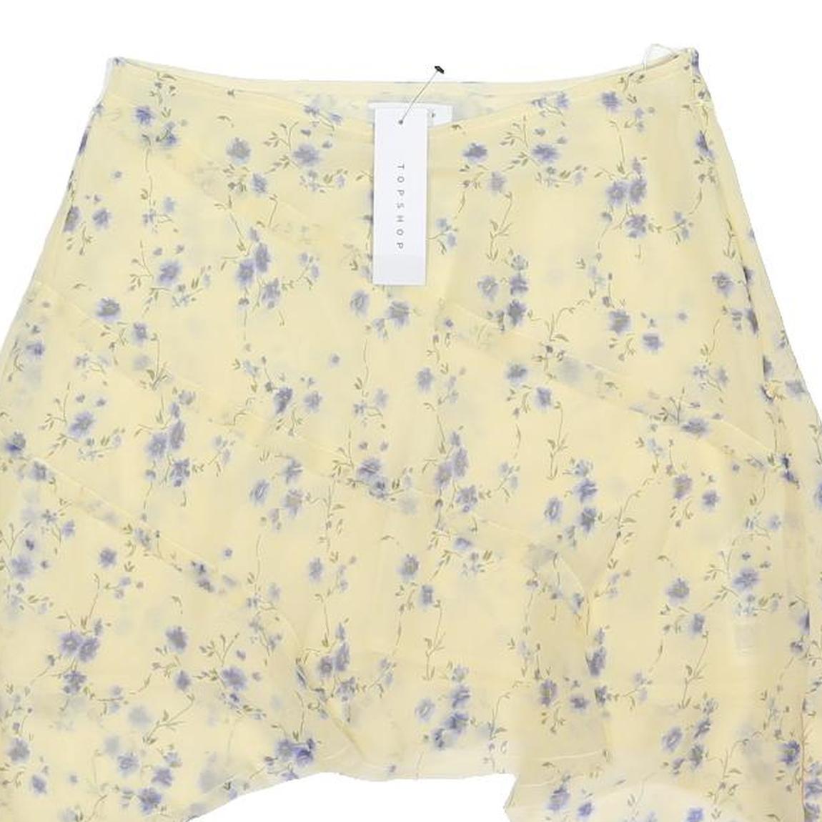TOPSHOP Womens Yellow & Blue Floral Asymmetric Mini Polyester Skirt UK 10 Summer