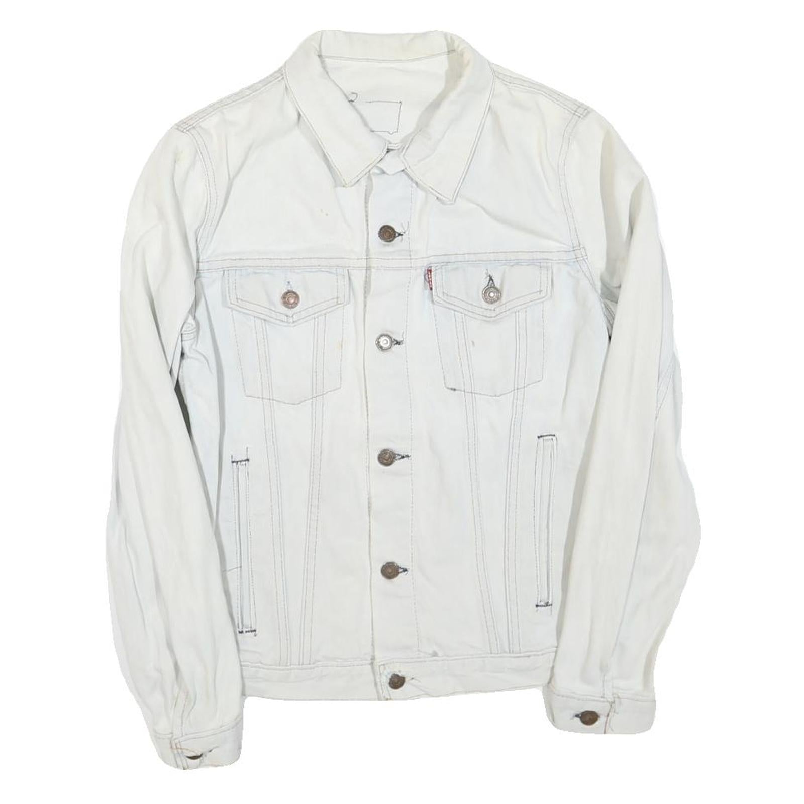 LEVI'S Mens White Cotton Blend Denim Jacket S Button Closure Classic Fit