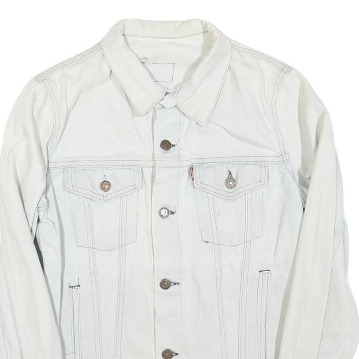 LEVI'S Mens White Cotton Blend Denim Jacket S Button Closure Classic Fit