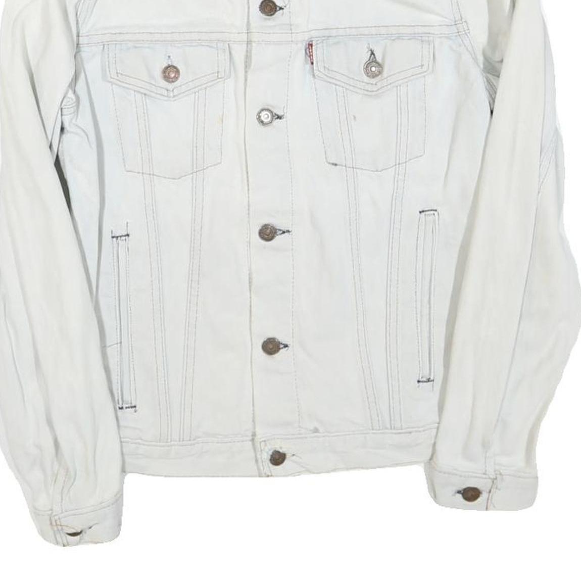 LEVI'S Mens White Cotton Blend Denim Jacket S Button Closure Classic Fit