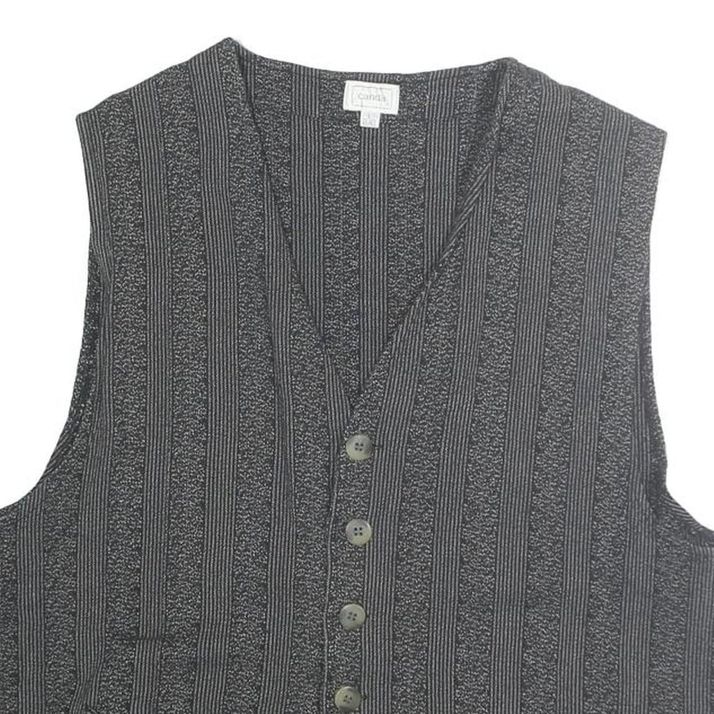 CANDA Womens Black Striped Cotton Button Vest L Classic Sleeveless Top