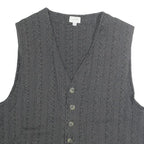 CANDA Womens Black Striped Cotton Button Vest L Classic Sleeveless Top