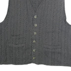 CANDA Womens Black Striped Cotton Button Vest L Classic Sleeveless Top