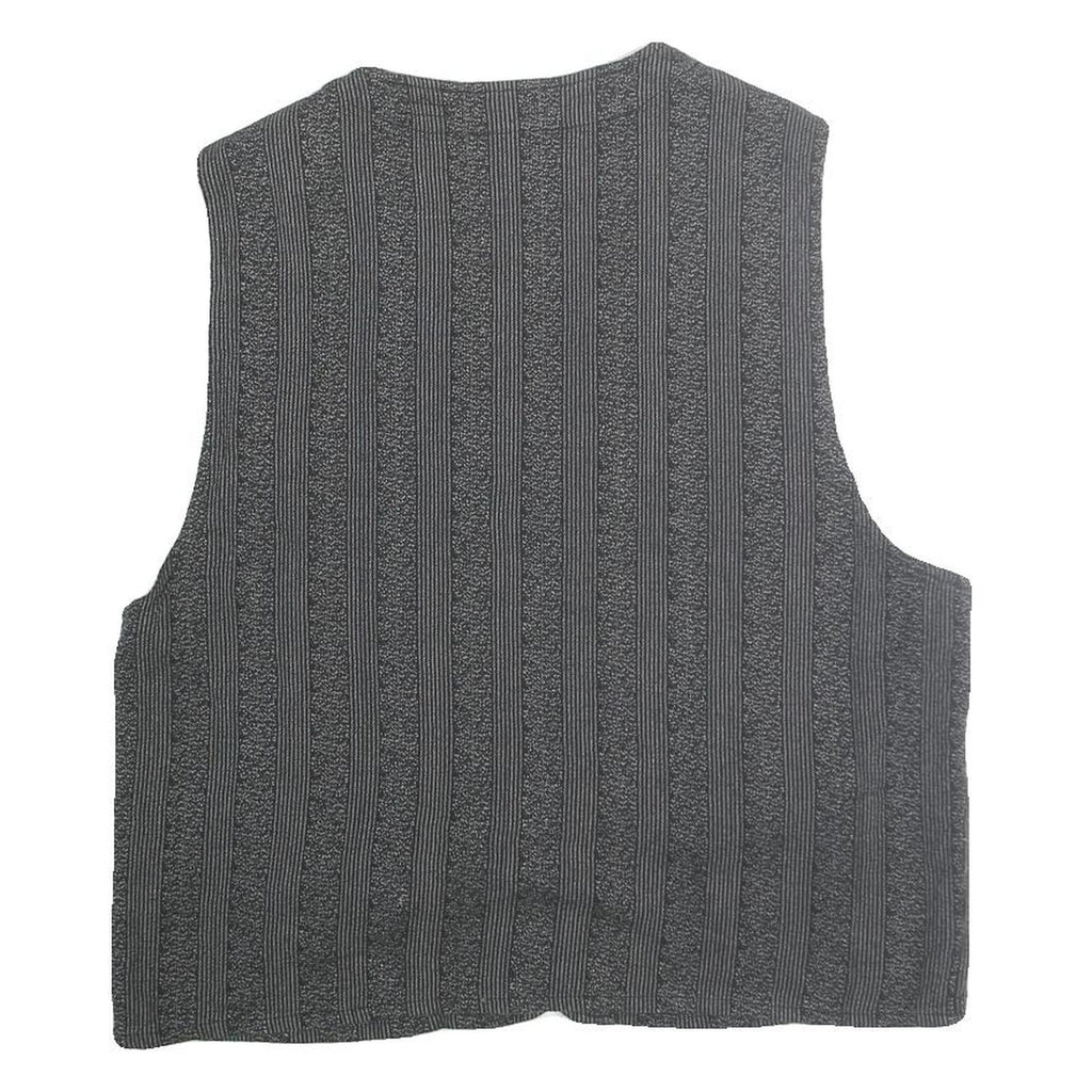 CANDA Womens Black Striped Cotton Button Vest L Classic Sleeveless Top