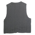 CANDA Womens Black Striped Cotton Button Vest L Classic Sleeveless Top