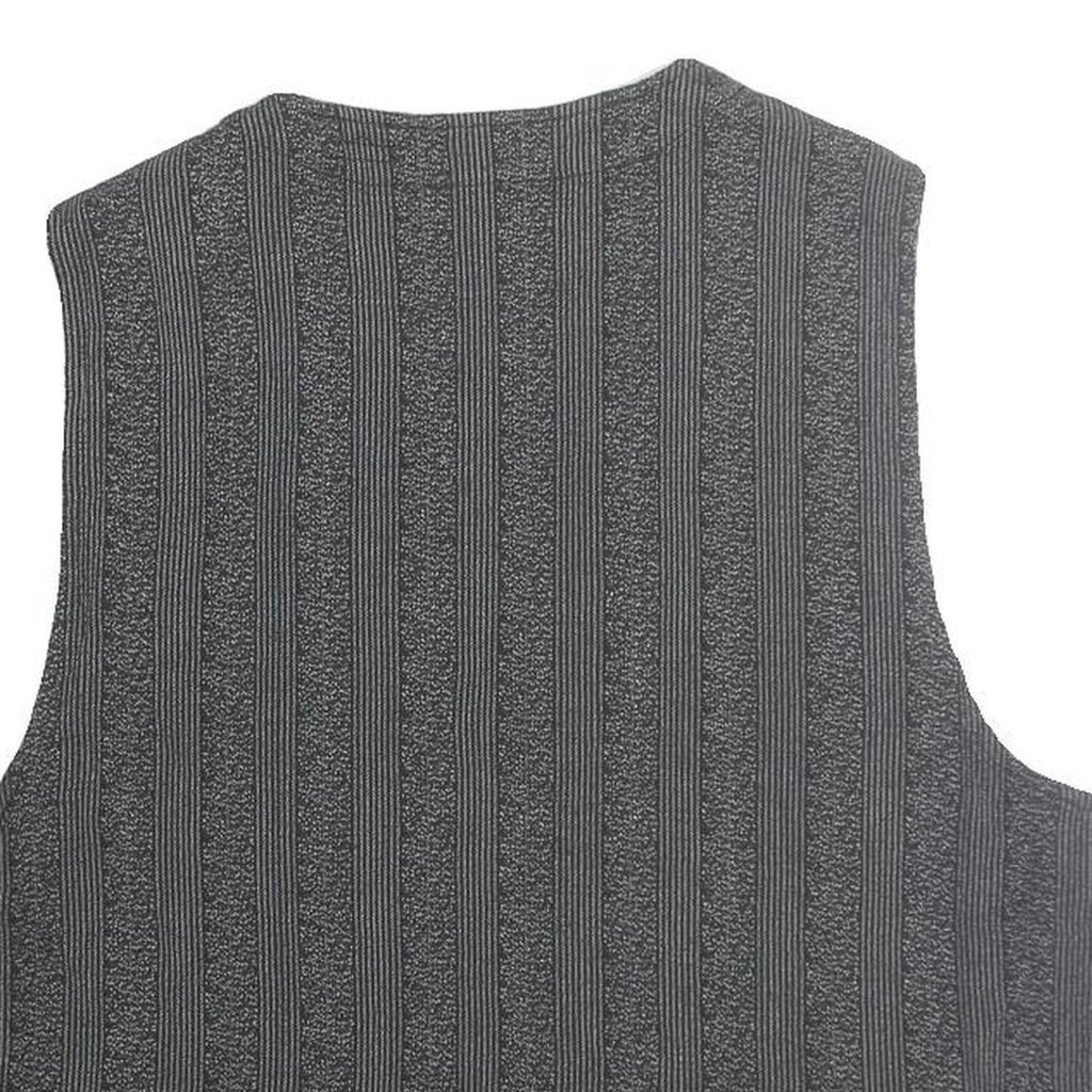 CANDA Womens Black Striped Cotton Button Vest L Classic Sleeveless Top