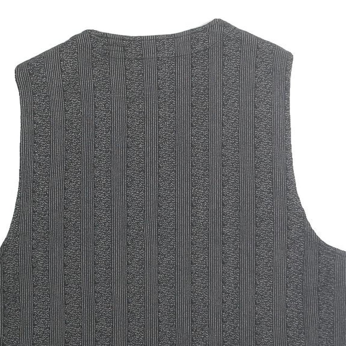 CANDA Womens Black Striped Cotton Button Vest L Classic Sleeveless Top