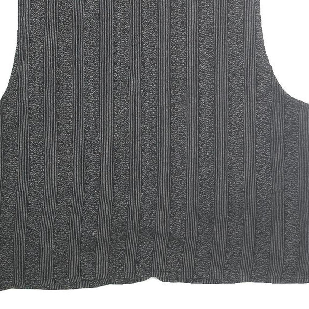 CANDA Womens Black Striped Cotton Button Vest L Classic Sleeveless Top