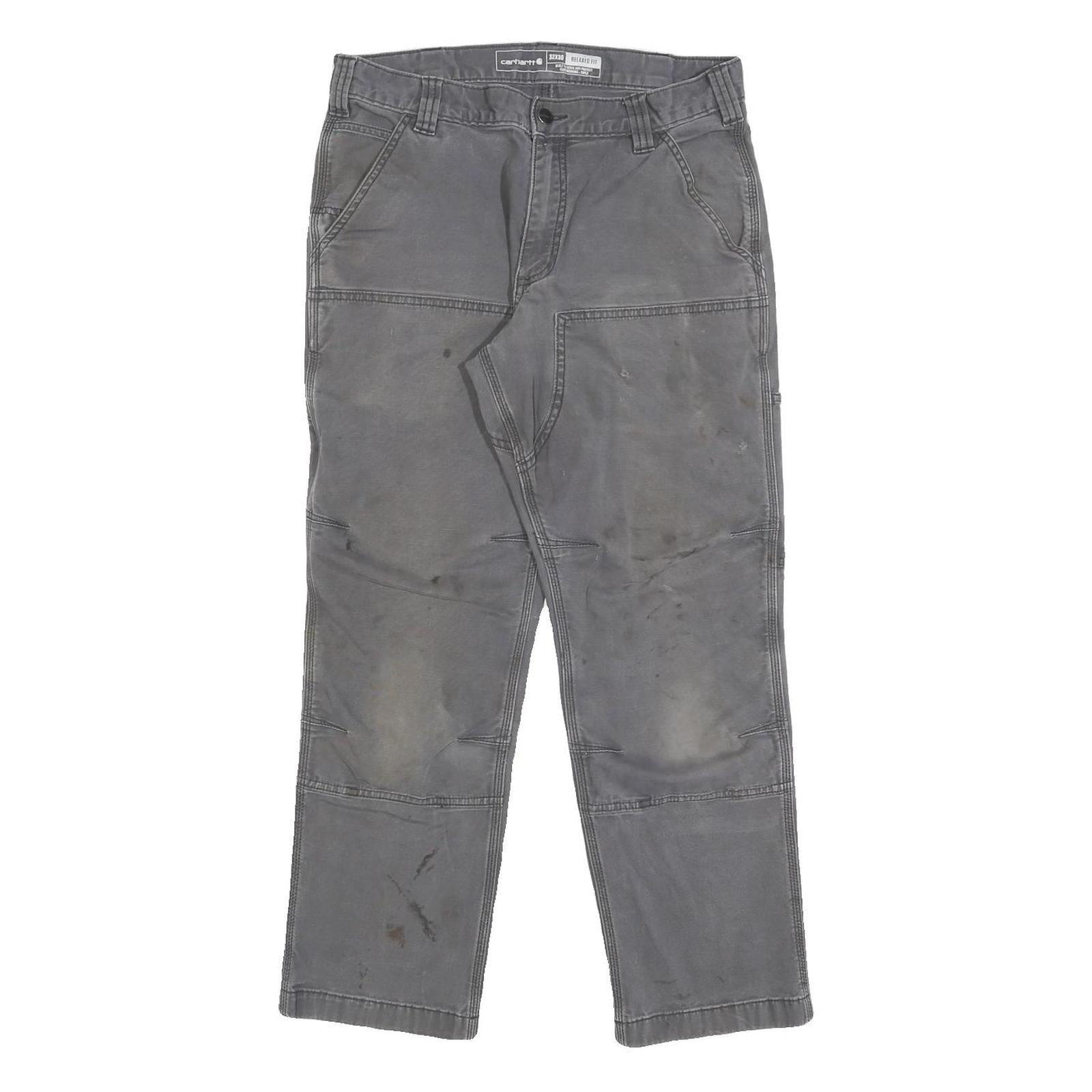 CARHARTT Mens Cotton Blend Grey Relaxed Fit Workwear Trousers W32 L27 Durable