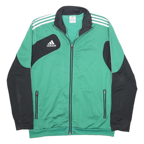 ADIDAS Mens Green & Black Track Jacket L Polyester Zip Athletic Sportswear