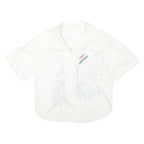 Womens White Cotton Blend Printed Shirt Short Sleeve Collared XL Pocket Casual