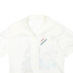 Womens White Cotton Blend Printed Shirt Short Sleeve Collared XL Pocket Casual