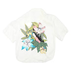 Womens White Cotton Blend Printed Shirt Short Sleeve Collared XL Pocket Casual