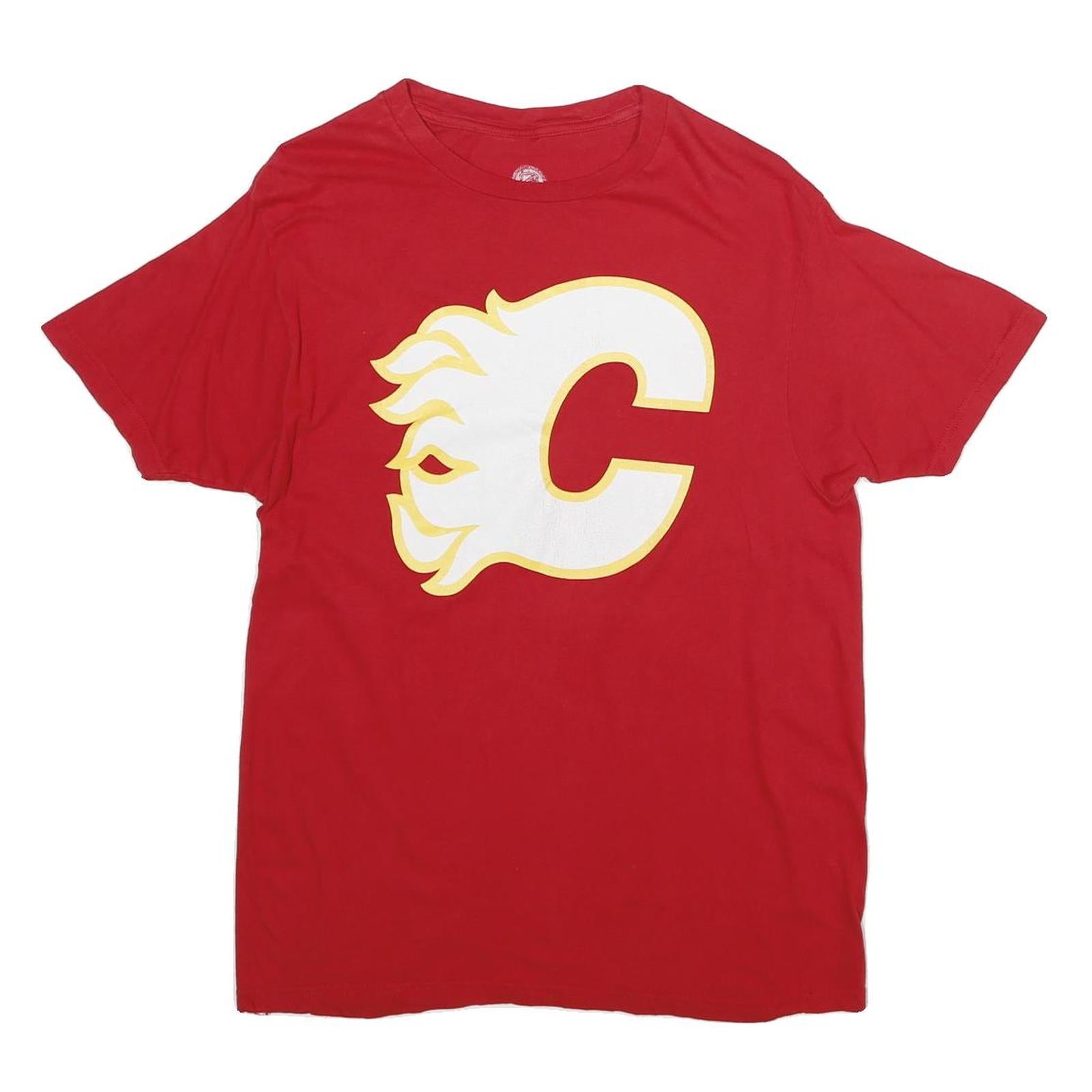 NHL Mens Red Calgary Flames Graphic T-Shirt M Short Sleeve Crew Neck Cotton