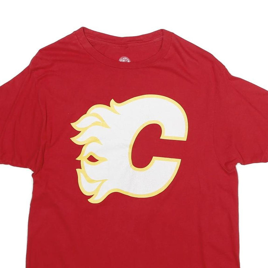 NHL Mens Red Calgary Flames Graphic T-Shirt M Short Sleeve Crew Neck Cotton
