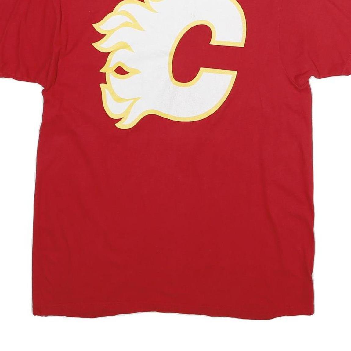 NHL Mens Red Calgary Flames Graphic T-Shirt M Short Sleeve Crew Neck Cotton