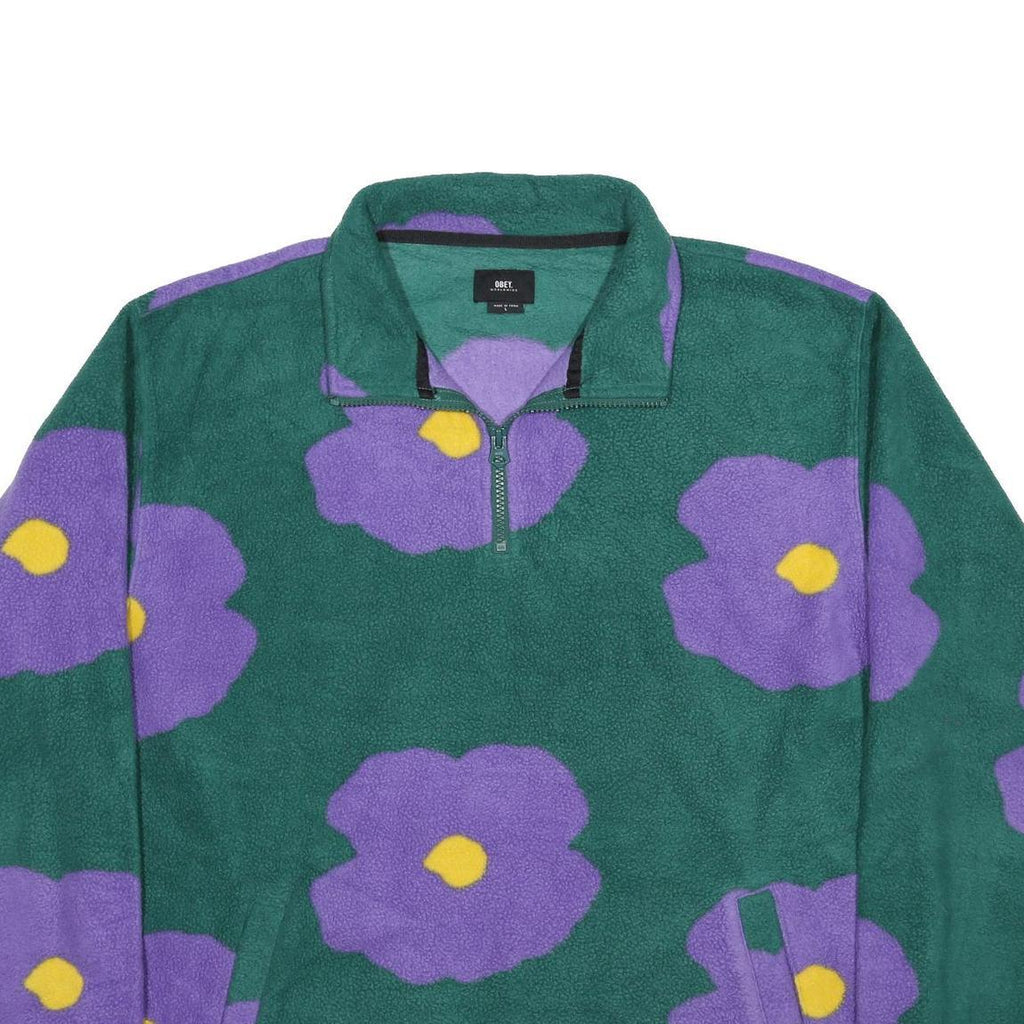 OBEY Womens Green & Purple Floral Patterned Pullover Plain Crew Neck Polyester