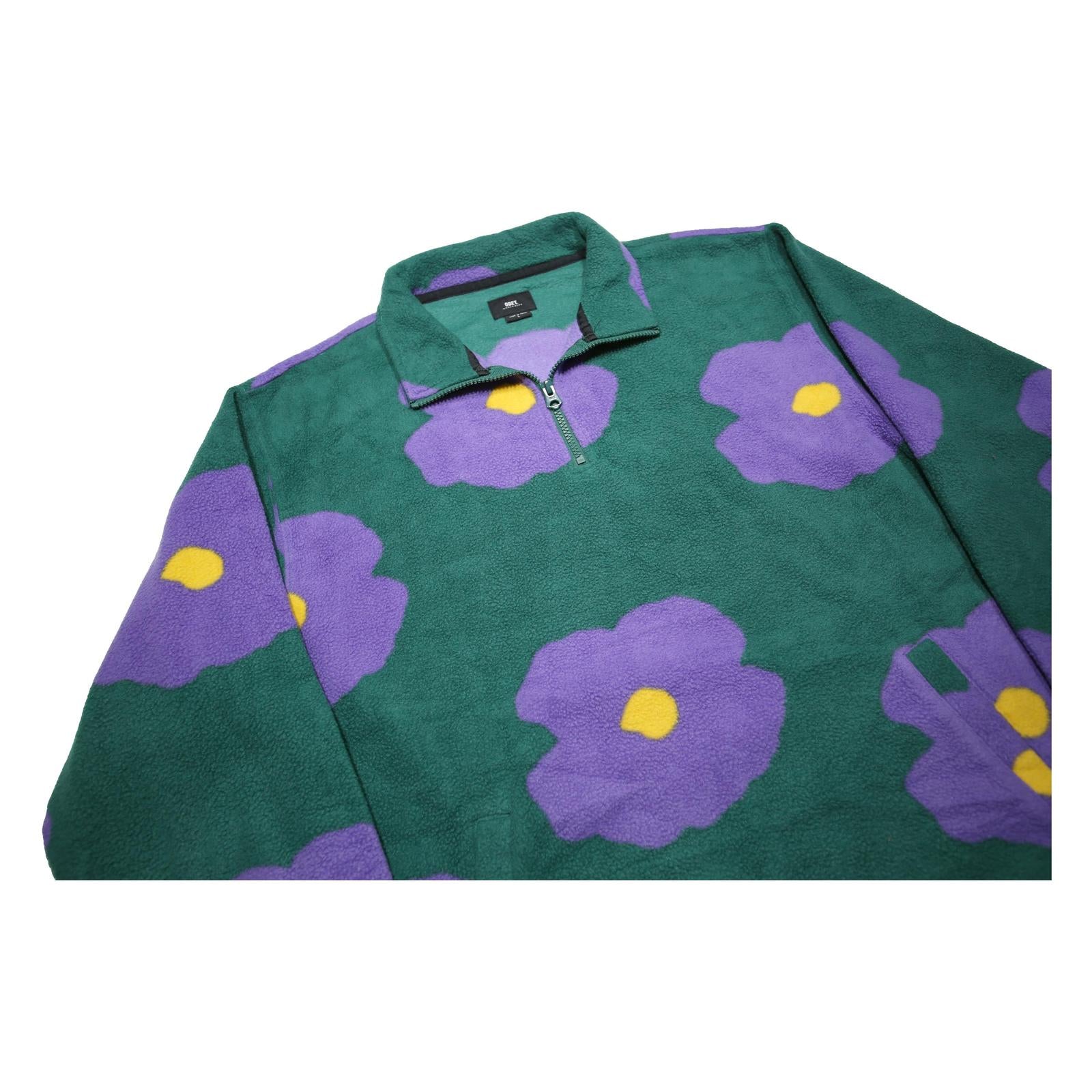 OBEY Womens Green & Purple Floral Patterned Pullover Plain Crew Neck Polyester
