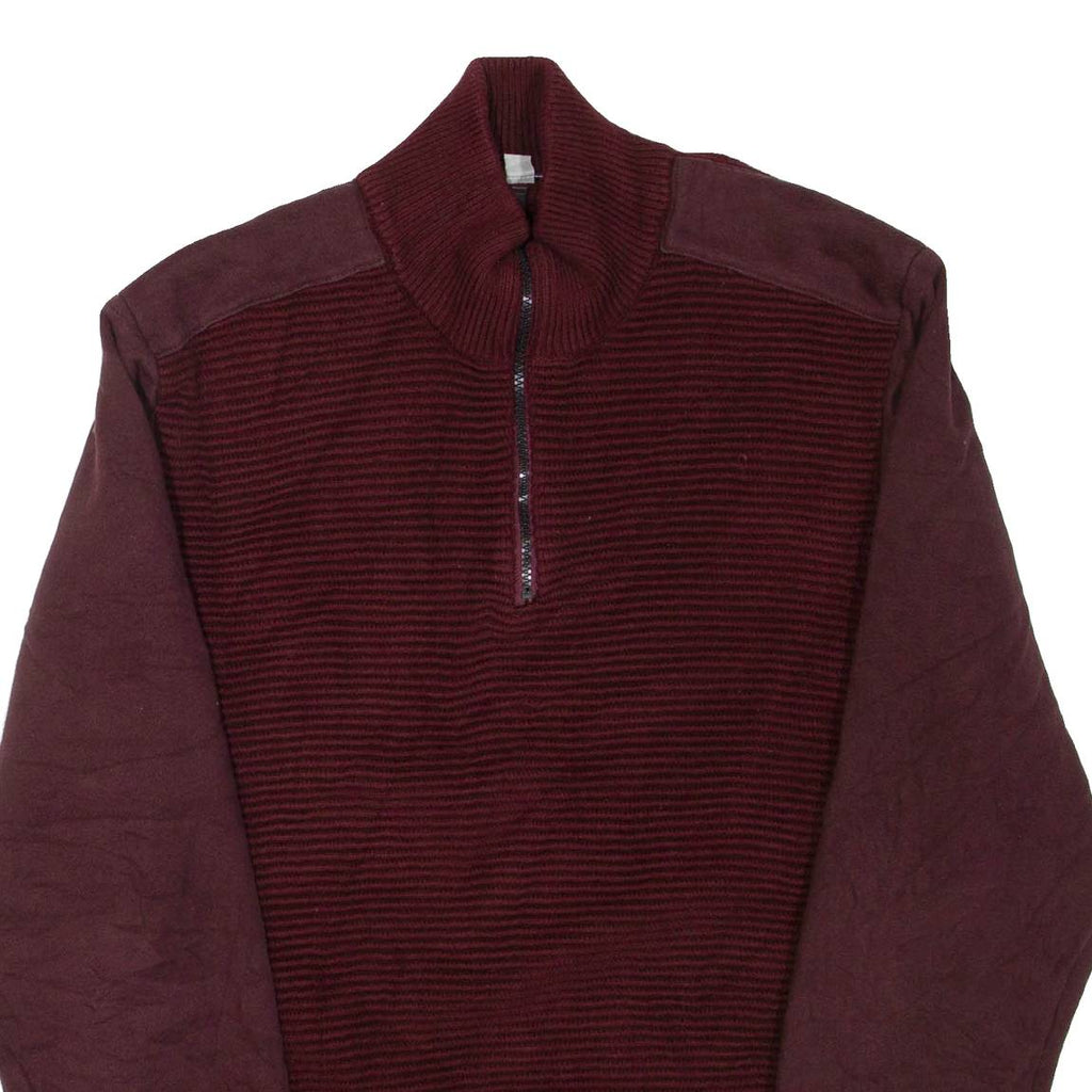 CALVIN KLEIN JEANS Mens Heavy Knit Jumper Maroon 1/4 Zip Chunky Knit XL